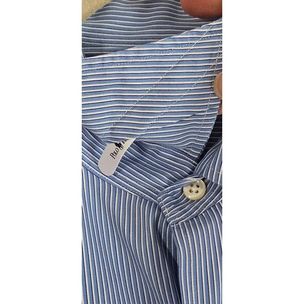 Polo by‎ Ralph Lauren CLASSIC FIT 32/33 blue white stripes button up shirt